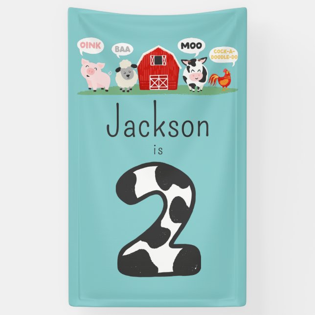 Oink Baa Moo 2nd Birthday Farm Animal Kids Banner (Vertical)