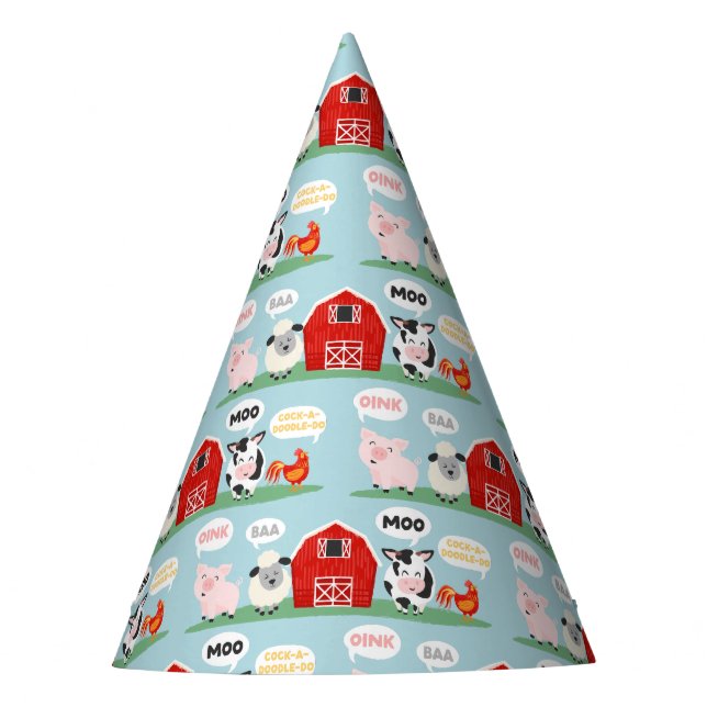 Oink Baa Moo Barn Farm Birthday Kids Party Hat (Front)