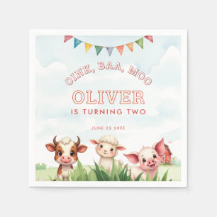 Oink Baa Moo Cute Farm Animals 2nd Birthday Napkin