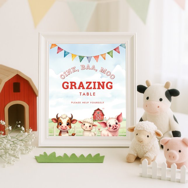 Oink Baa Moo Cute Farm Animals Food Table Sign (Creator Uploaded)