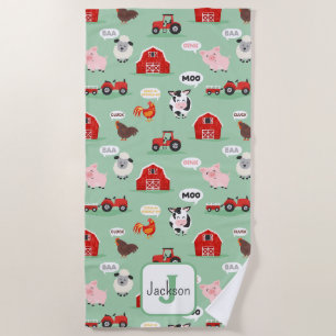 Oink Baa Moo Farm Animal Cute Kids Beach Towel