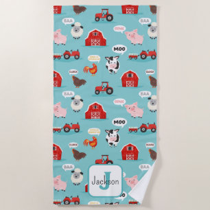 Oink Baa Moo Farm Animal Cute Kids Beach Towel