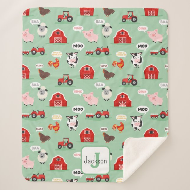 Oink Baa Moo Farm Animal Cute Kids Sherpa Blanket (Front)
