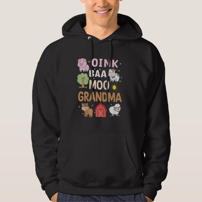 Oink Baa Moo Grandma Barnyard Farm 2nd Birthday Bo Hoodie (Front)