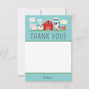 Oink Baa Moo Thank you Farm Animal Party Kids Card