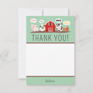 Oink Baa Moo Thank you Farm Animal Party Kids Card