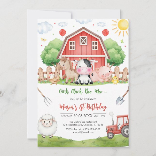 Oink Baa Quack Moo Farm Animals Birthday Invitation (Front)