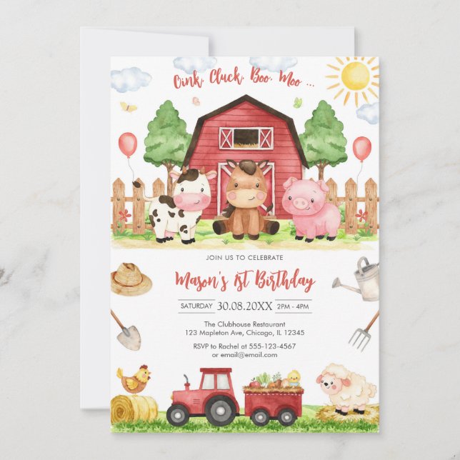 Oink Baa Quack Moo Farm Animals Birthday Invitation (Front)