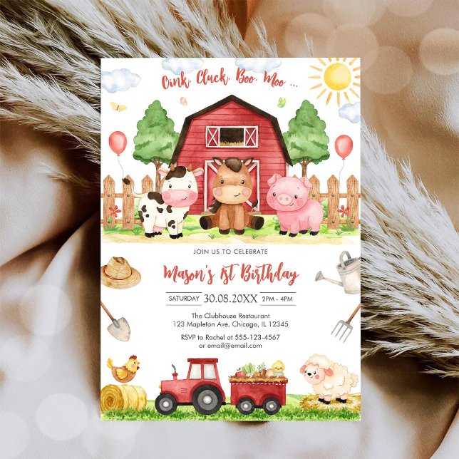 Oink Baa Quack Moo Farm Animals Birthday Invitation (Creator Uploaded)