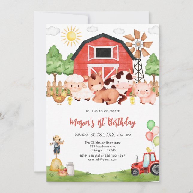 Oink Baa Quack Moo Farm Animals Birthday Invitation (Front)