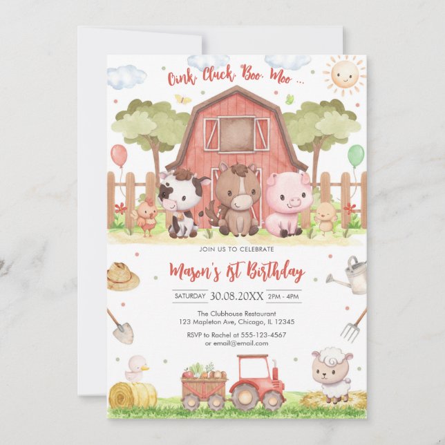 Oink Baa Quack Moo Farm Animals Birthday Invitation (Front)