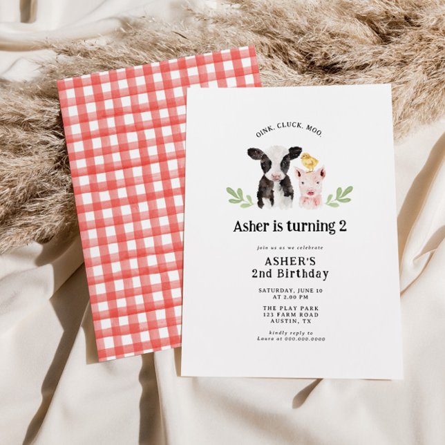 Oink Cluck Moo Cute Farm Animals Birthday  Invitation (Creator Uploaded)