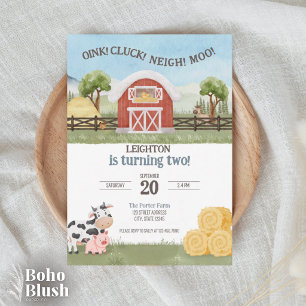 Oink Cluck Neigh Moo Farm Kids Birthday Invitation