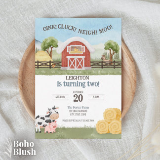 Oink Cluck Neigh Moo Farm Kids Birthday Invitation