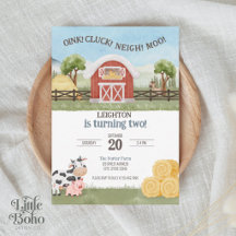 Oink Cluck Neigh Moo Farm Kids Birthday Invitation