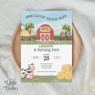 Oink Cluck Neigh Moo Farm Kids Birthday Invitation
