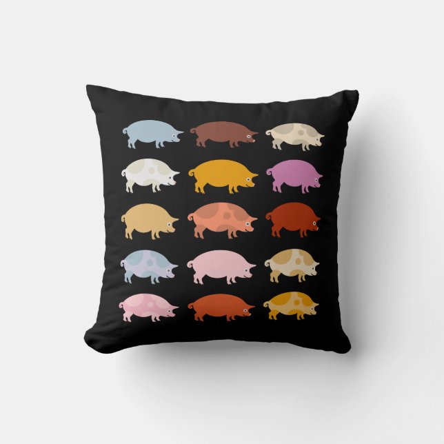 Oink Cute Colourful Pigs in Black Cushion (Front)