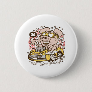 Oink Hotrod 6 Cm Round Badge