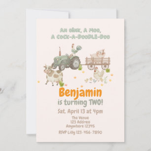 Oink, Moo, Cock-a-doodle-doo Farm Animal Birthday Invitation