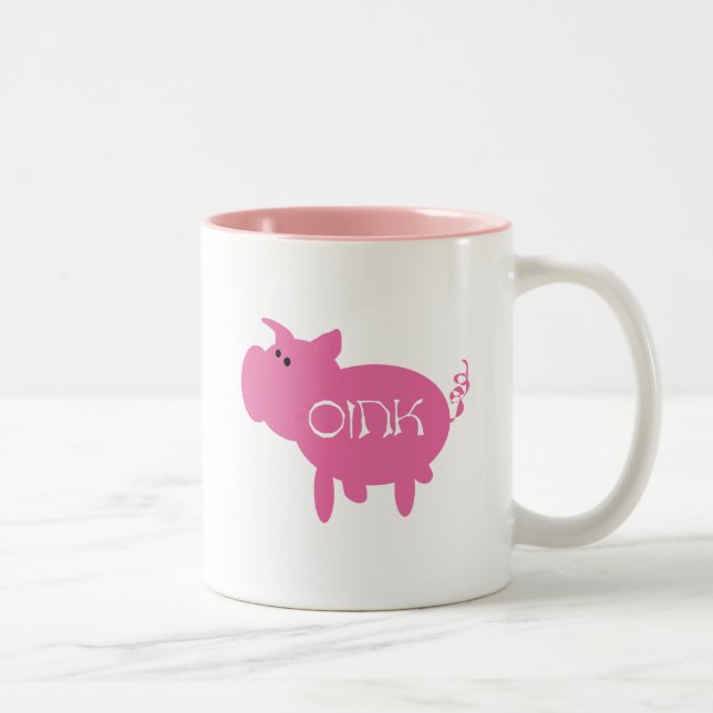 Oink Pink Pig Tshirts and Gifts Two-Tone Coffee Mug (Right)