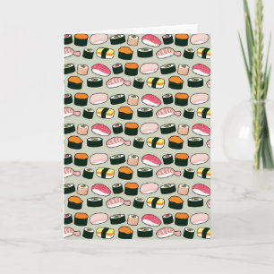 Oishii Sushi Fun Illustrations Pattern (Gray) Card