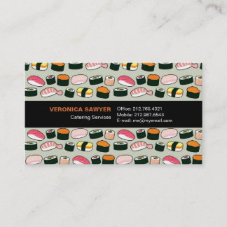 Oishii Sushi Fun Illustrations Pattern (Grey) Business Card