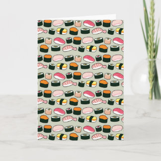 Oishii Sushi Fun Illustrations Pattern (Grey) Card