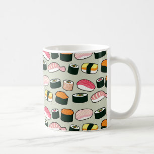 Oishii Sushi Fun Illustrations Pattern (Grey) Coffee Mug