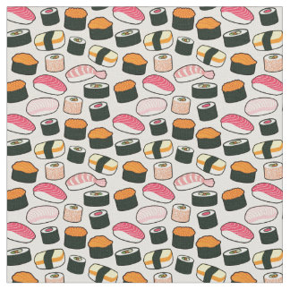 Oishii Sushi Fun Illustrations Pattern (Grey) Fabric