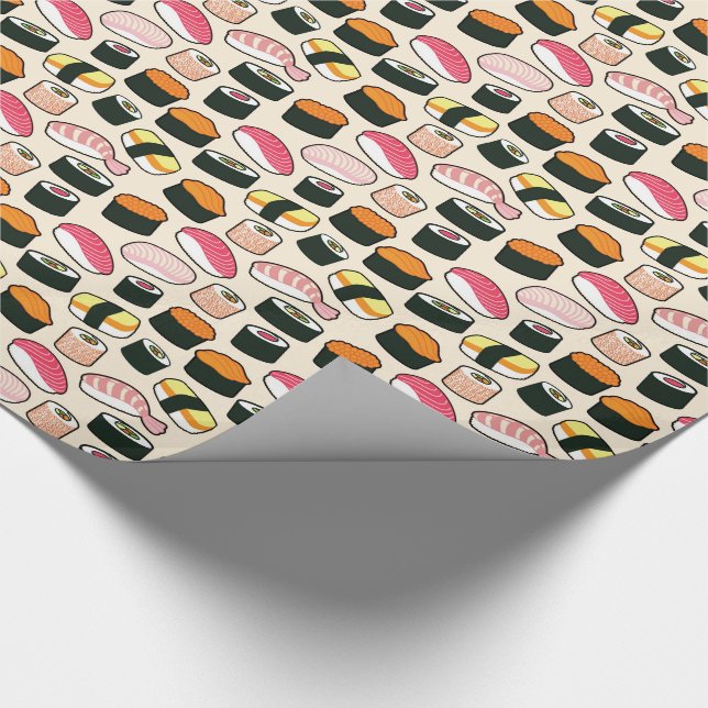 Oishii Sushi Fun Illustrations Pattern (Grey) Wrapping Paper (Corner)