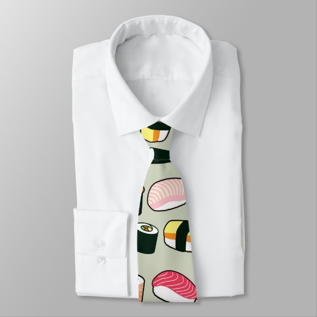 Oishii Sushi Fun Illustrations Pattern Tie (Tied)