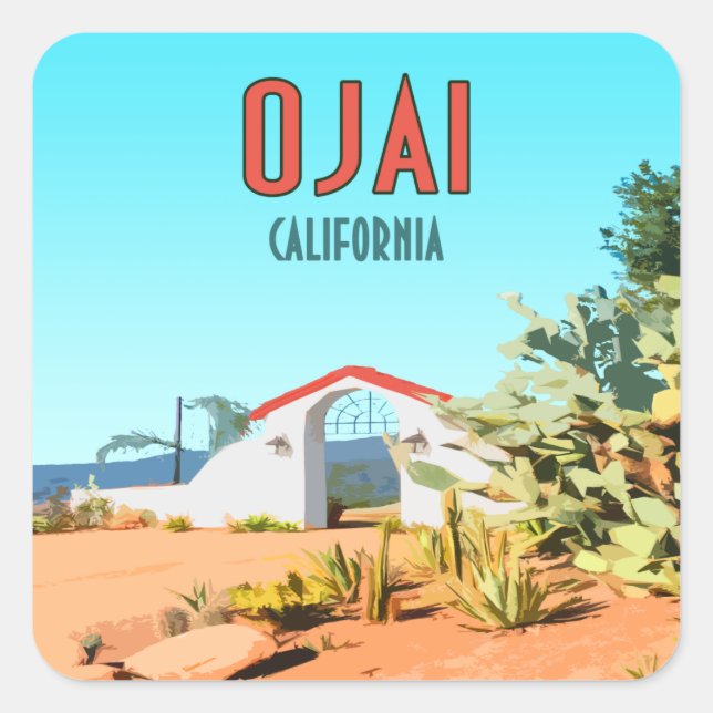 Ojai California Succulent Cactus Vintage Square Sticker (Front)