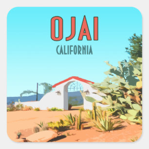 Ojai California Succulent Cactus Vintage Square Sticker