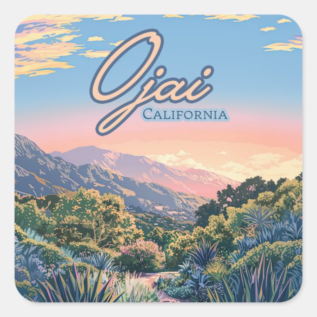 Ojai California Topa Topa Mountains Landscape Square Sticker (Front)