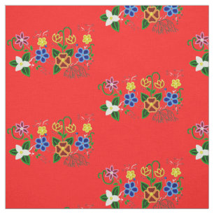 Ojibwe Floral Design with Red Background Fabric
