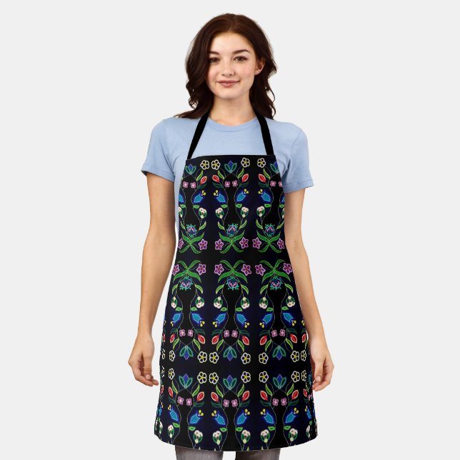 Ojibwe Floral Pattern Black Apron (Worn)