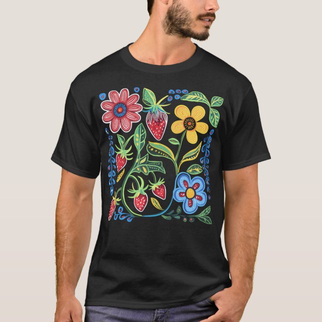 Ojibwe Floral Pattern Native Flowers T-Shirt (Front)