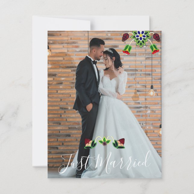 Ojibwe Floral Strawberry Black Thank You Wedding Invitation (Back)