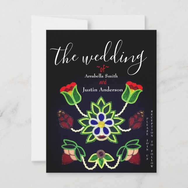 Ojibwe Floral Strawberry Black Wedding Invitation (Front)