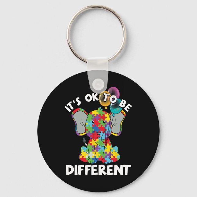 Ok Be Different Autistic Elephant Bylloons Autism  Key Ring (Front)