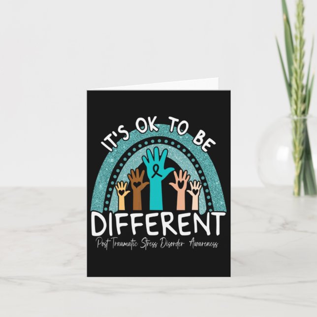 Ok Be Different Rainbow Teal Ribbon Warrior Ptsd A Card (Front)