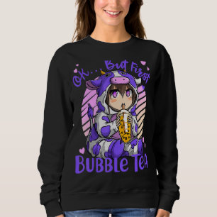 Ok But First Bubble Tea Boba Tea Cow Blue Kid Sweatshirt