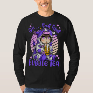 Ok But First Bubble Tea Boba Tea Cow Blue Kid T-Shirt