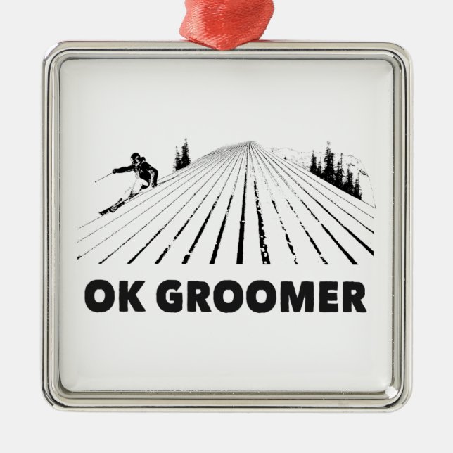 Ok Groomer Skiing Metal Tree Decoration (Front)