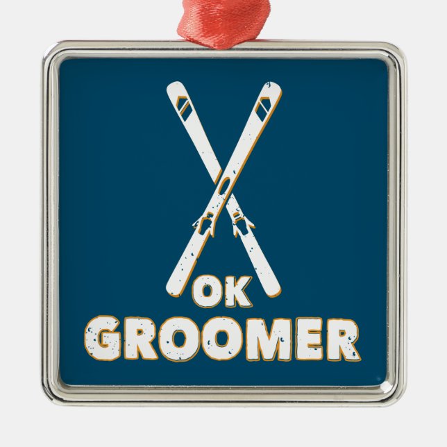 Ok Groomer Skis Metal Tree Decoration (Front)
