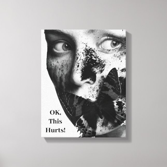 OK, this Hurts! Black & White Canvas Print (Front)