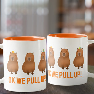 "Ok We Pull Up!" Funny Capybara Meme Two-Tone Coffee Mug