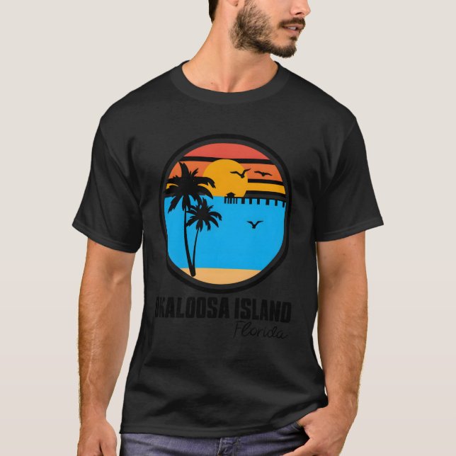 Okaloosa Island Florida Sunset Ocean Palm Tree Fis T-Shirt (Front)