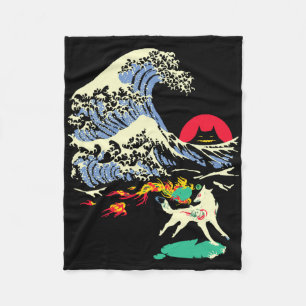 Okami Amaterasu Sun God Wolf The Great Wave Video Fleece Blanket