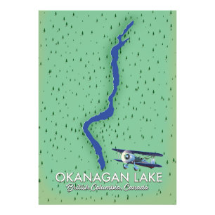 Okanagan Lake British Columbia Canada map Photo Print
